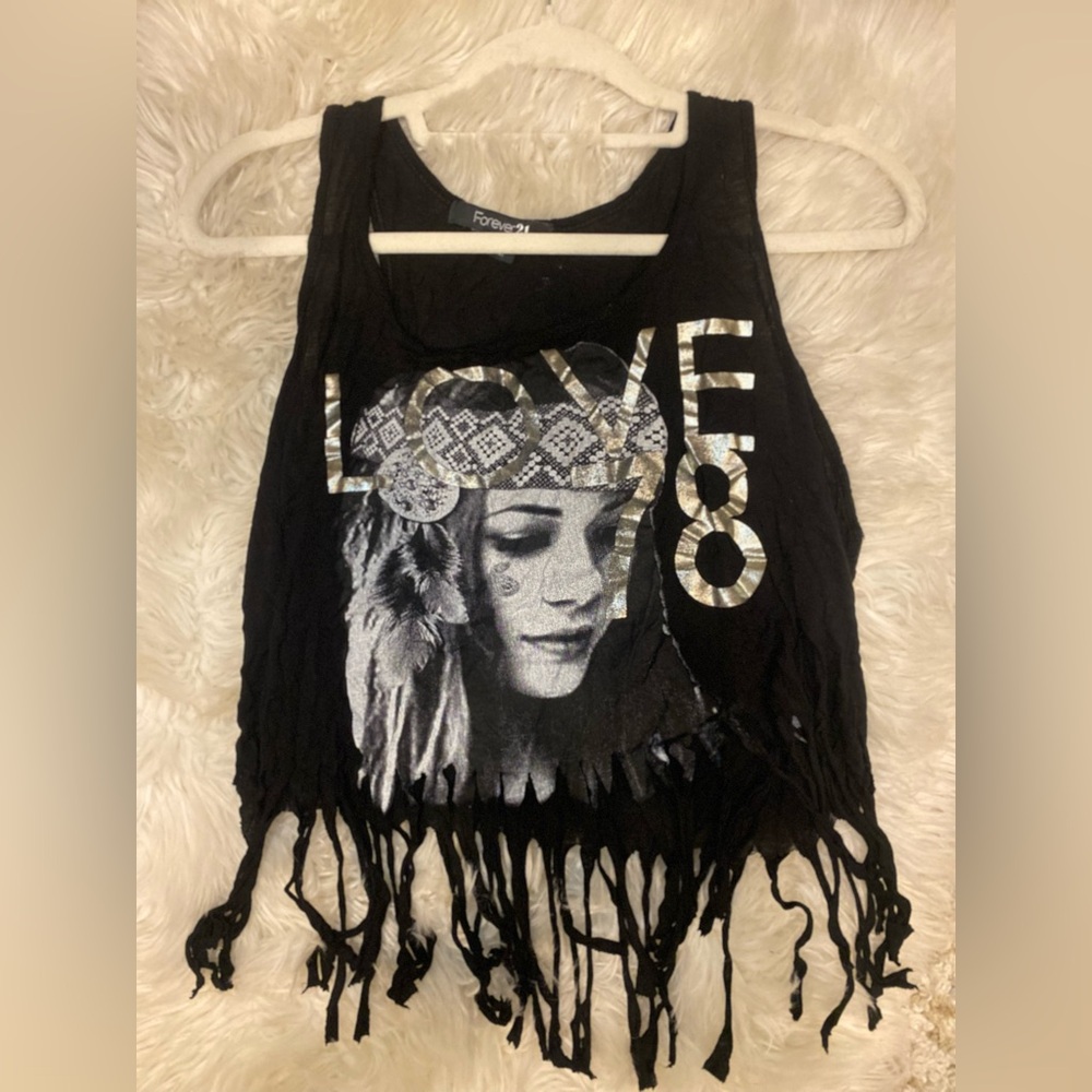 Medium Forever 21 black fringe tank top